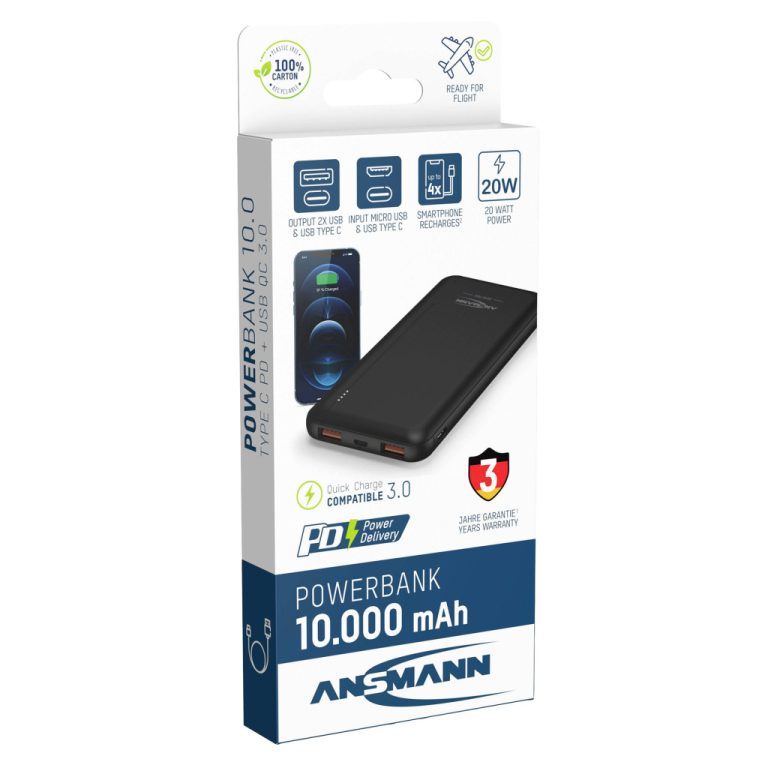 Ansmann Powerbank USB-C 10.000 mAh Zwart | Kopen bij Flickmyhouse