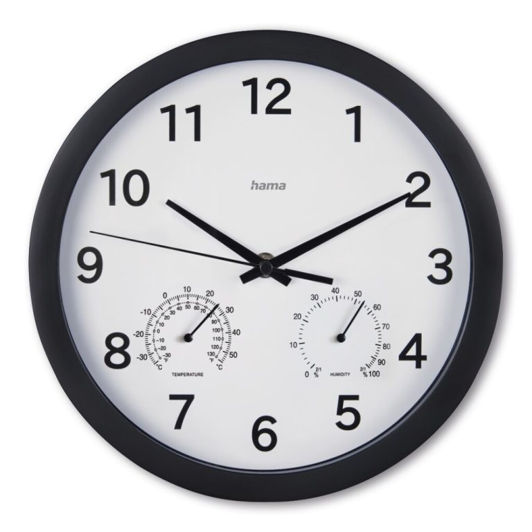 Hama Wandklok Malta met Thermo-Hygrometer Tikt Niet 25 cm Zwart/Wit | Kopen bij Flickmyhouse