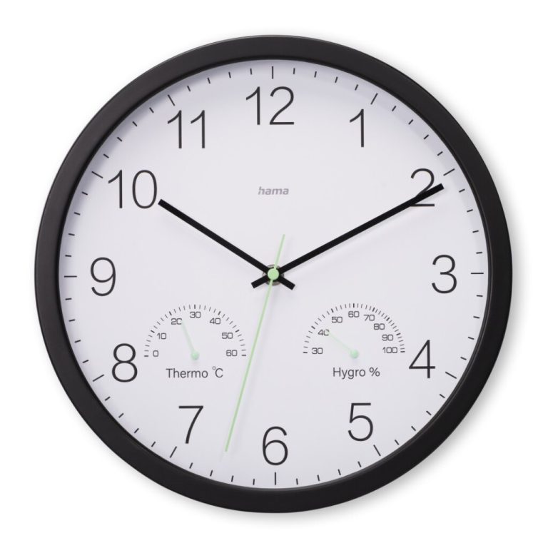 Hama Wandklok Santorini Tikt Niet + Thermo-Hygrometer 30 cm Zwart/Wit | Kopen bij Flickmyhouse