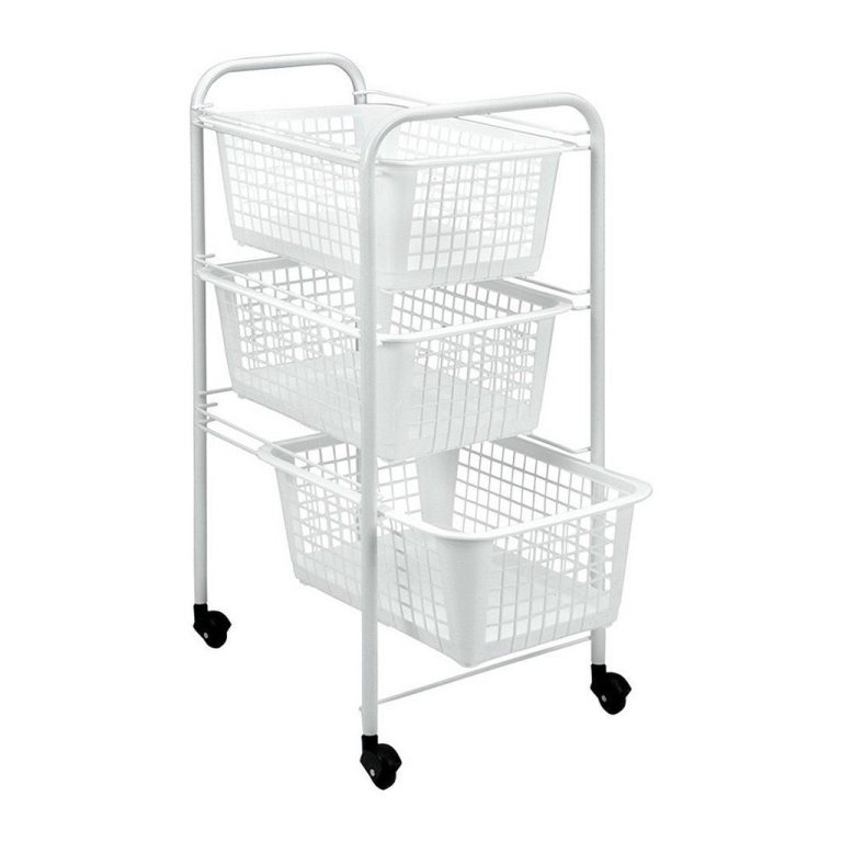 Metaltex Opbergrek met Wielen + 3 Manden 30x38x68 cm Wit | Kopen bij Flickmyhouse