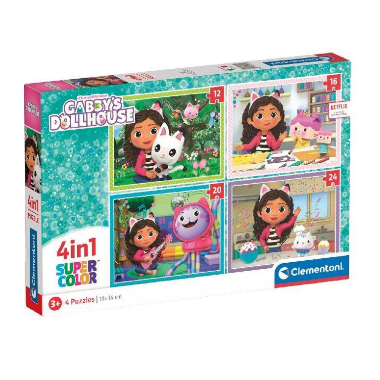 Clementoni Supercolor 4in1 Puzzel Gabbys Dollhouse 12-24 Stukjes | Kopen bij Flickmyhouse