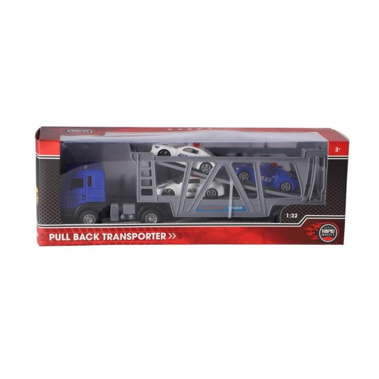 Rapid Wheels Die-Cast Pull-Back Transporter + 3 Voertuigen 1:32 | Kopen bij Flickmyhouse