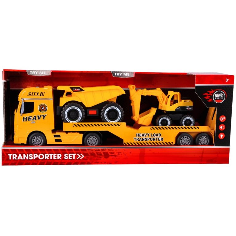 Rapid Wheels Autotransporter + 2 Bouwvoertuigen + Licht en Geluid | Kopen bij Flickmyhouse