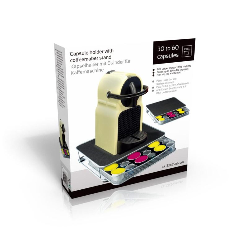 Koffiezetapparaat Standaard met Capsulehouder 32x29x6 cm Metaal/Zwart/Zilver | Kopen bij Flickmyhouse