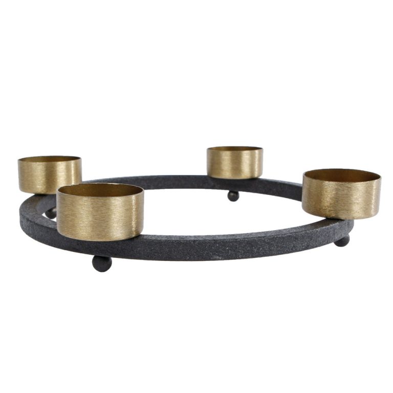 Theelichthouder Yono 23x23x5 cm Zwart/Goud/Metaal | Kopen bij Flickmyhouse