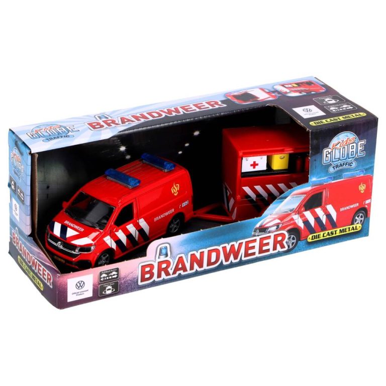 Kids Globe Traffic Volkswagen Transporter Brandweer + Aanhanger NL | Kopen bij Flickmyhouse