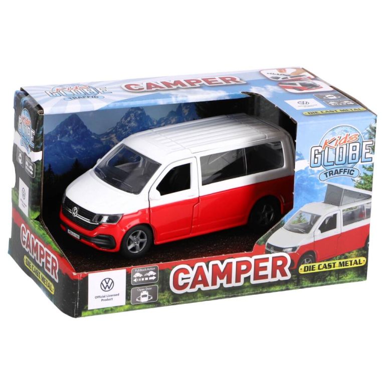 Kids Globe Traffic Die-Cast Volkswagen Transporter Camper 13.5 cm Wit/Rood | Kopen bij Flickmyhouse