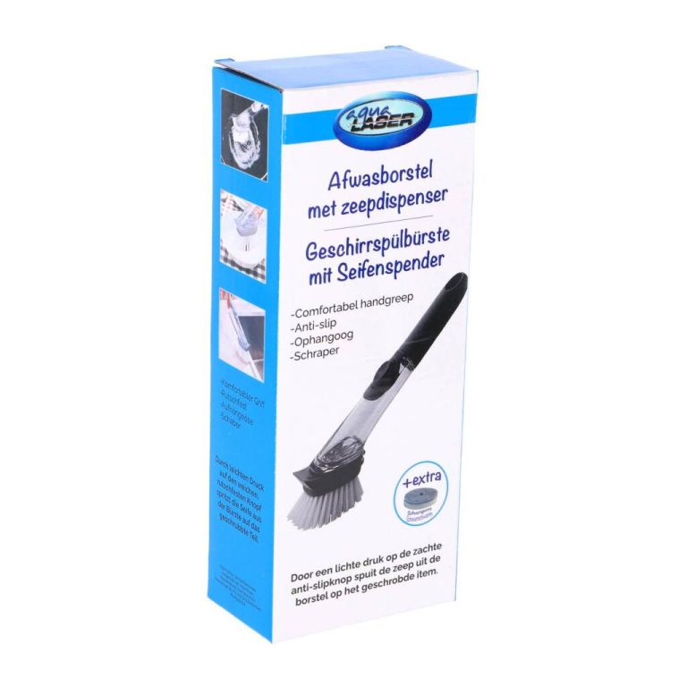 Aqua Laser Afwasborstel met Dispenser + Schuurspons Zwart/Wit | Kopen bij Flickmyhouse