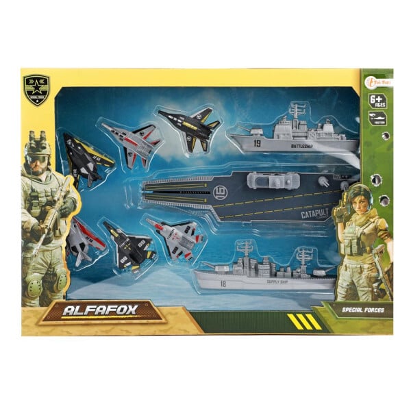 Toi Toys Alfafox Militair Vliegdekschip met Lanceer Straaljagers | Kopen bij Flickmyhouse