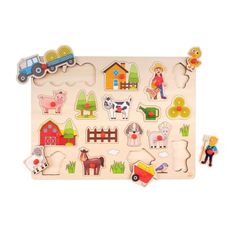 Houten Knopjes Puzzel Boerderij 17 Stukjes | Kopen bij Flickmyhouse