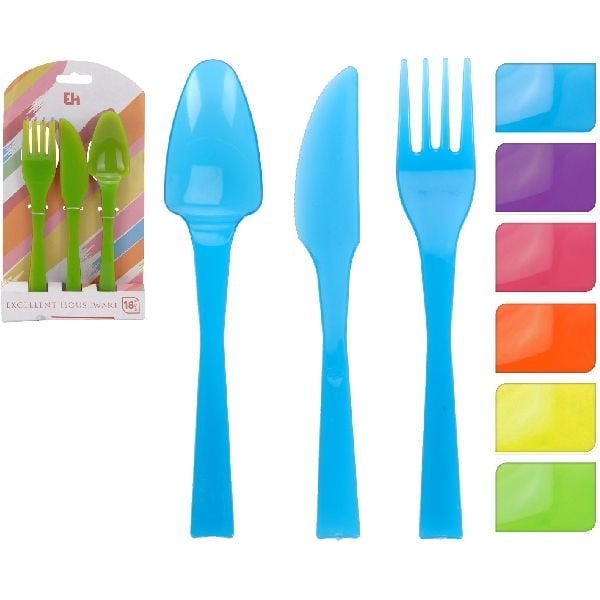 Excellent Houseware Plastic Bestekset met 6 Kleuren 18-delig | Kopen bij Flickmyhouse