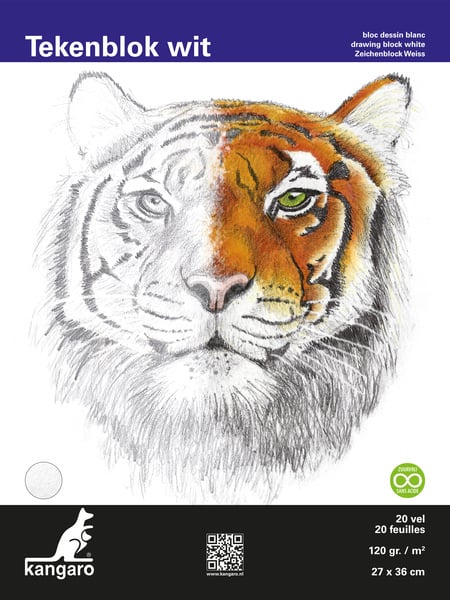 Kangaro K-5341 Tekenblok 27x36cm 120 Gr 20 Vel Wit Fijne Korrel Kopgelijmd | Kopen bij Flickmyhouse