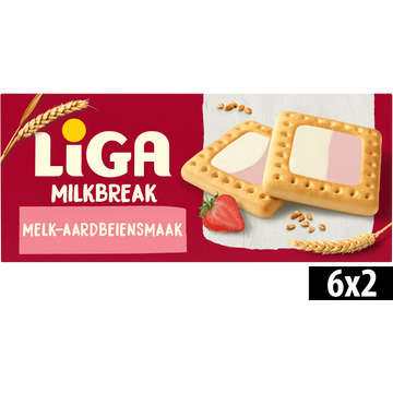 LiGA Milkbreak Koekjes Melk Aardbei 6 x 2 Stuks 245g bij Jumbo | Flickmyhouse