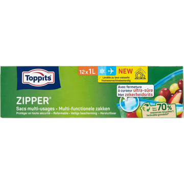 Toppits Zipper MultiFunctionele Zakken 1 L 12 Stuks bij Jumbo | Flickmyhouse