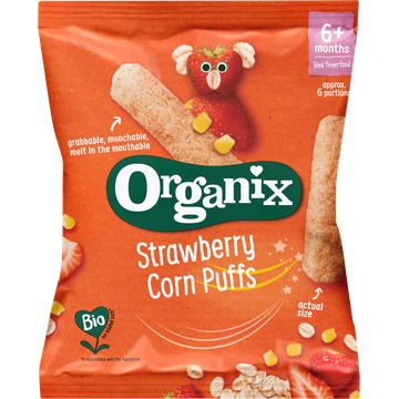 Organix Babysnack Strawberry Corn Puffs 6+M bij Jumbo | Flickmyhouse
