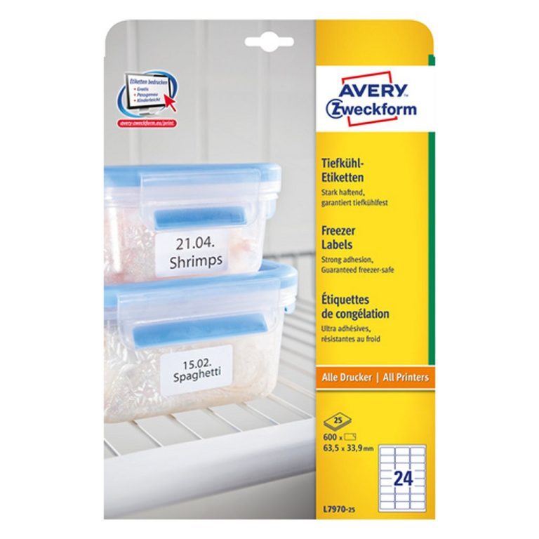 Avery AV-L7970-25 Diepvriesetiketten 63.5x33.9 mm 600 Stuks Wit | Kopen bij Flickmyhouse
