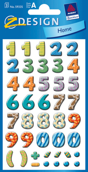 Avery AV-59335 Cijferetiket Z-design School Pakje A 3 Vel Bont Gekleurd | Kopen bij Flickmyhouse