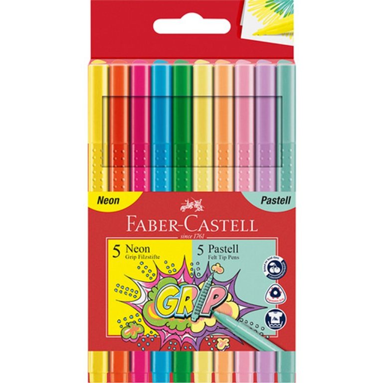 Faber Castell FC-155312 Grip Viltstiften Neon en Pastel 10 Stuks | Kopen bij Flickmyhouse