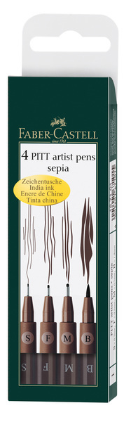 Faber Castell FC-167101 Tekenstift Faber-Castell Pitt Artist Pen 4-delig Etui Donker Sepia | Kopen bij Flickmyhouse