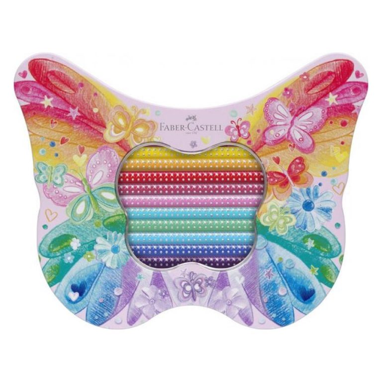 Faber Castell FC-201971 Kleurpotloden Sparkle in Vlinder Bewaarblik 12 Standaard Kleuren + 8 Pastel Kleuren + Stickers | Kopen bij Flickmyhouse