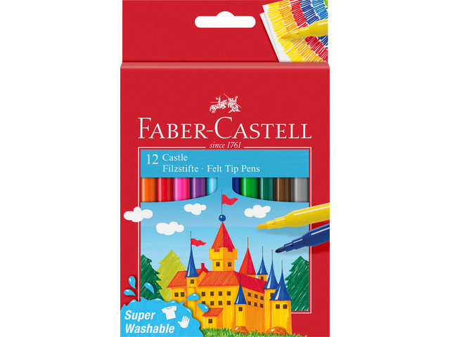Faber Castell FC-554201 Viltstift 12 Stuks Uitwasbaar Karton Etui | Kopen bij Flickmyhouse