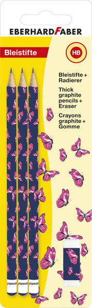 Eberhard Faber EF-511894 Potloden HB Met Gum In Vlinderprint Set Van 3 | Kopen bij Flickmyhouse