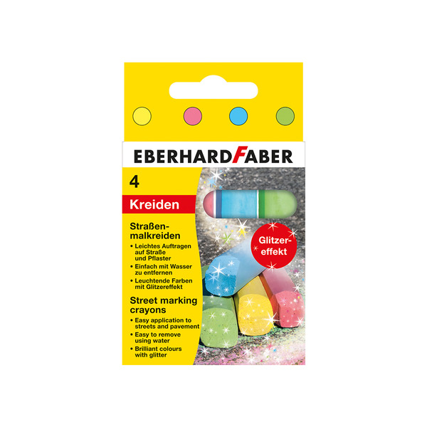 Eberhard Faber EF-526504 Stoepkrijt 4-kantig 4 Glitterkleuren | Kopen bij Flickmyhouse