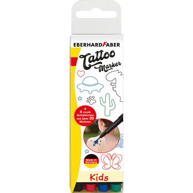 Eberhard Faber EF-559504 Tattoo Marker Kids 4 Stuks + Sjablonen | Kopen bij Flickmyhouse