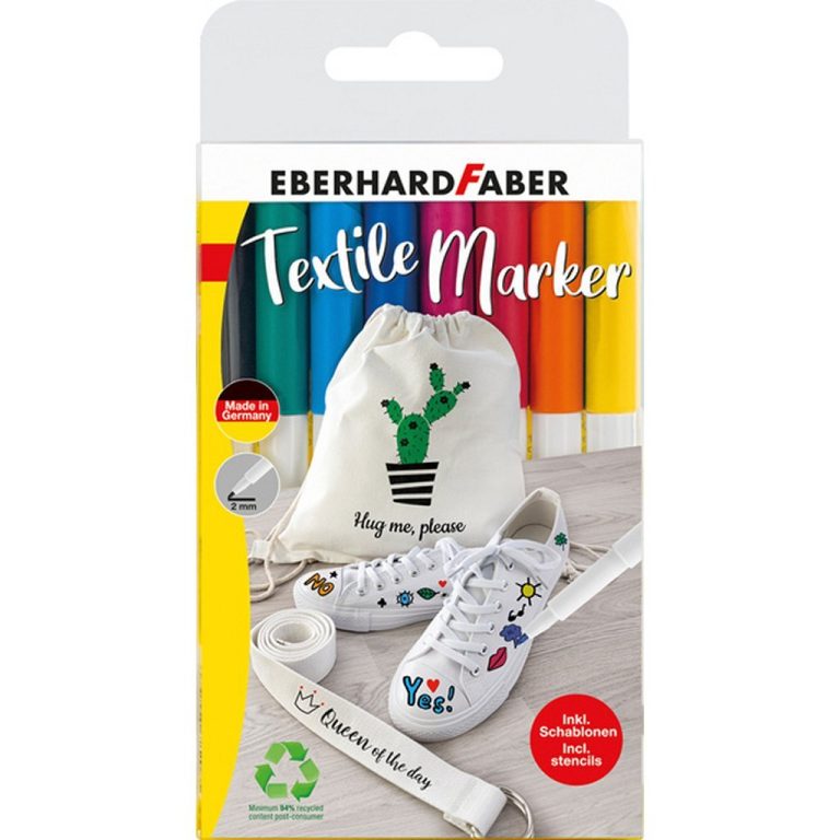 Eberhard Faber Textielmarker 8 Stuks in Etui + 4 Stencils met Sjablonen | Kopen bij Flickmyhouse