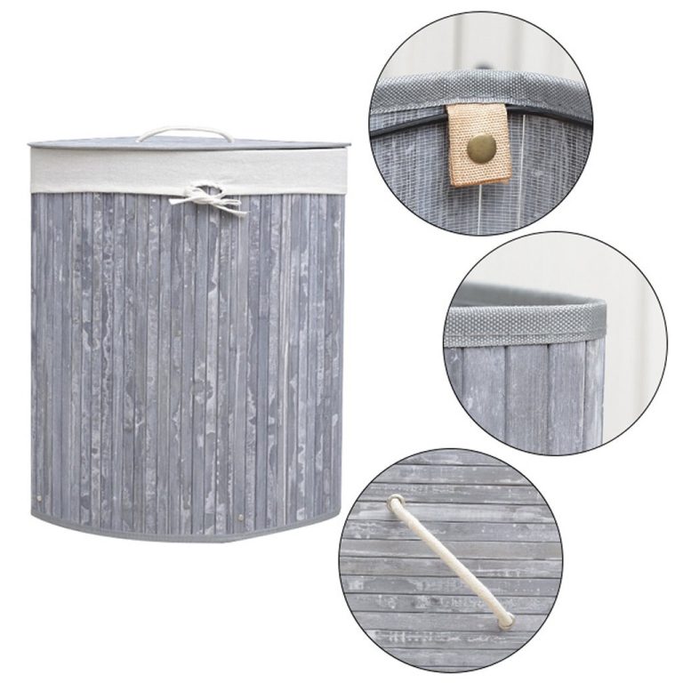Homestyle Pro Ronde Opvouwbare Bamboe Wasmand 35x50 cm Grijs/Wit | Kopen bij Flickmyhouse
