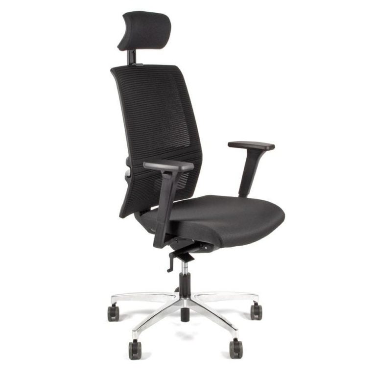 Linea Fabbrica Omnia 01/PT Zwart/Zwart Bureaustoel met 3D Armleuning + Hoofdsteun + Aluminium Voet | Kopen bij Flickmyhouse