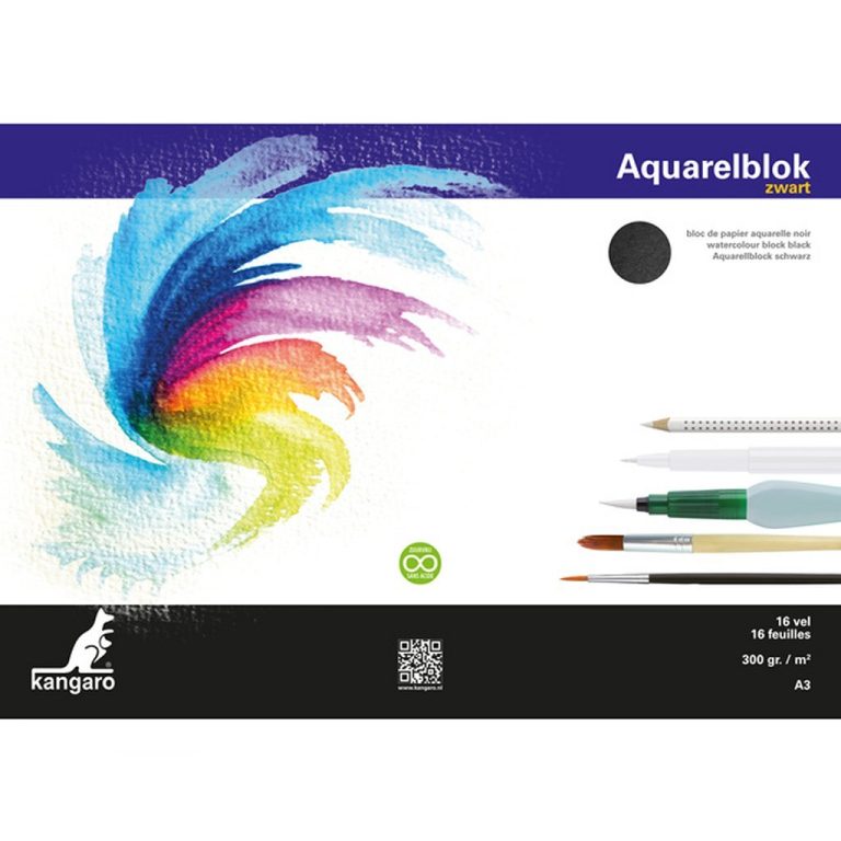 Kangaro K-5313 A3 Aquarelblok 300 Gram 16 Vel Zwart | Kopen bij Flickmyhouse