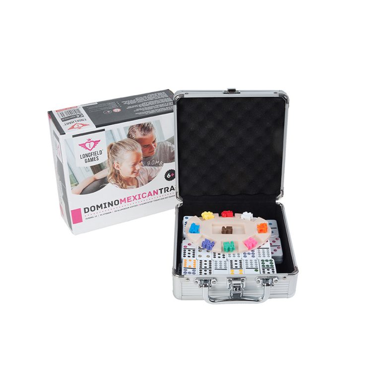 Longfield Mexican Train Domino Dubbel 12 in Houten Koffer 91 Stenen | Kopen bij Flickmyhouse