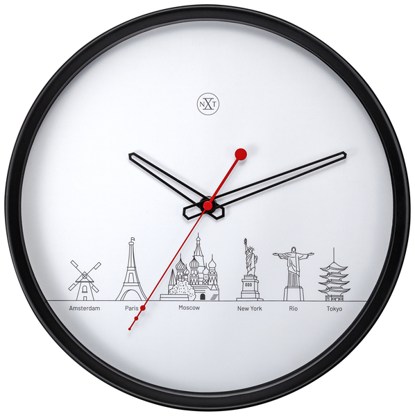 NeXtime NX-7350 Wandklok NXt Worldtour Dia 30cm Kunststof Zwart | Kopen bij Flickmyhouse