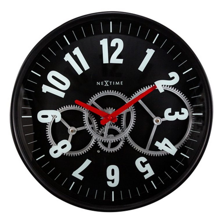 NeXtime NE-3259ZW Moderne Gear Wandklok 36 cm Zwart/Wit | Kopen bij Flickmyhouse