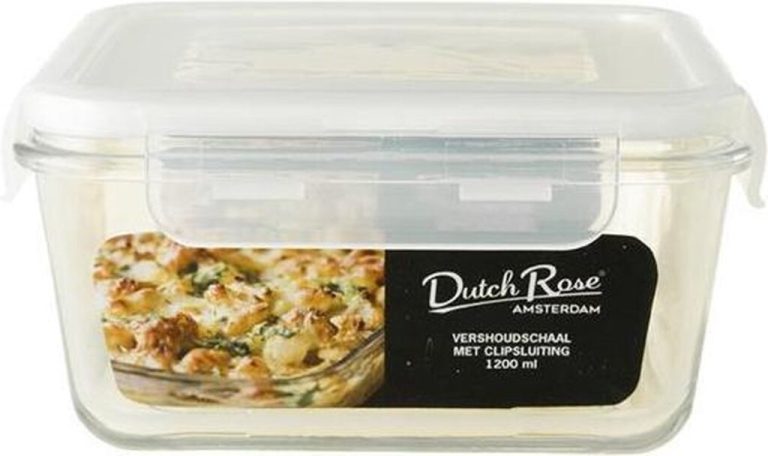 Dutch Rose Vershoudschaal Glas Vierkant 1200ml Wit | Kopen bij Flickmyhouse