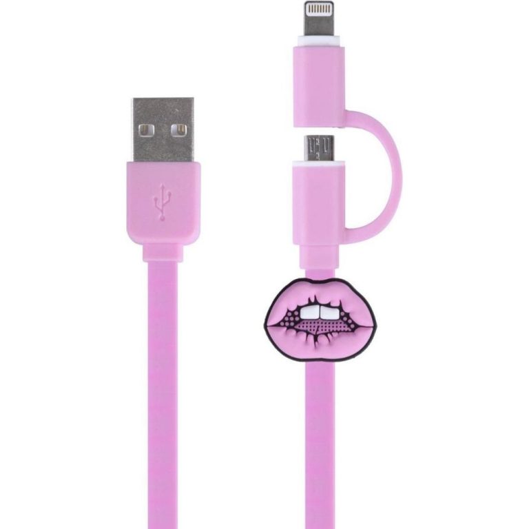 Kangaro K-58191006 Dresz 2in1 Micro-USB Laadkabel + Pin Lippen Roze | Kopen bij Flickmyhouse