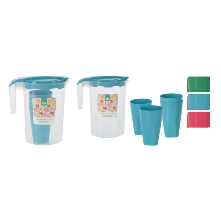 Excellent Houseware Schenkkan met 4 Glazen Verschillende Kleuren | Kopen bij Flickmyhouse