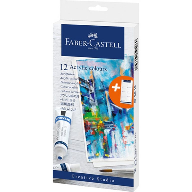 Faber Castell FC-379212 Acrylverf 12 Tubes + Sjabloon Kleurenkaart | Kopen bij Flickmyhouse