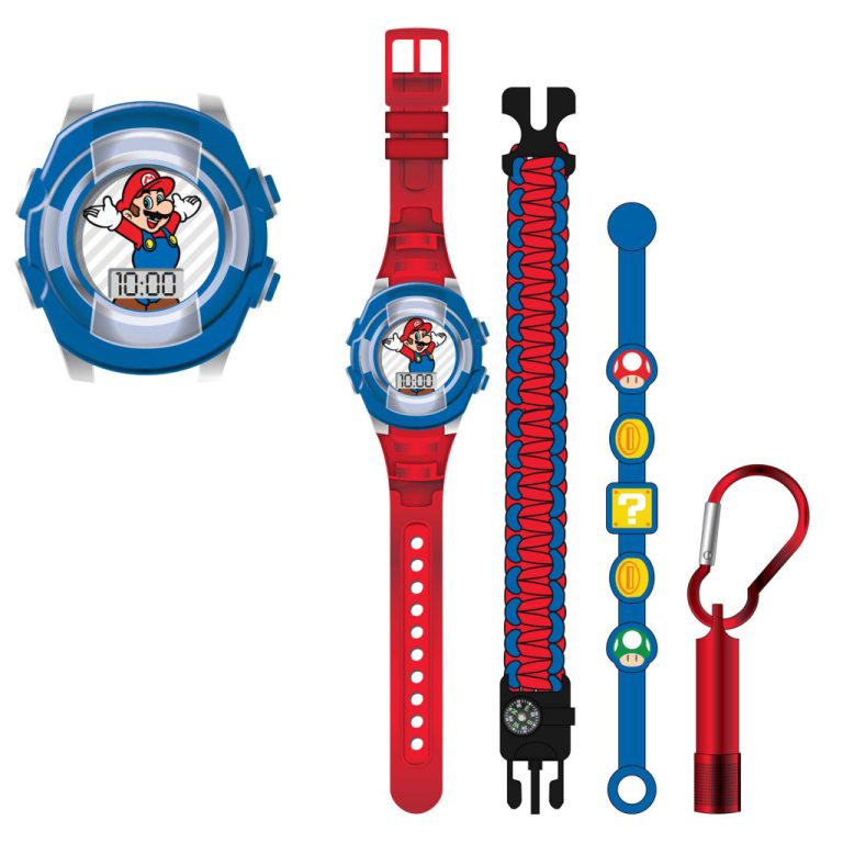 Super Mario LCD-Horloge Cadeauset Blauw/Rood | Kopen bij Flickmyhouse