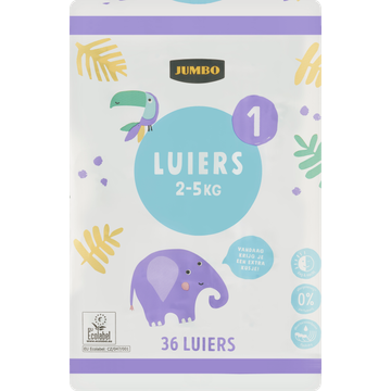 Jumbo Luiers Maat 1 25 kg 36 Stuks | Flickmyhouse