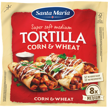 Santa Maria Tortilla Wraps Corn&Wheat Medium 8 Stuks 336 g bij Jumbo | Flickmyhouse