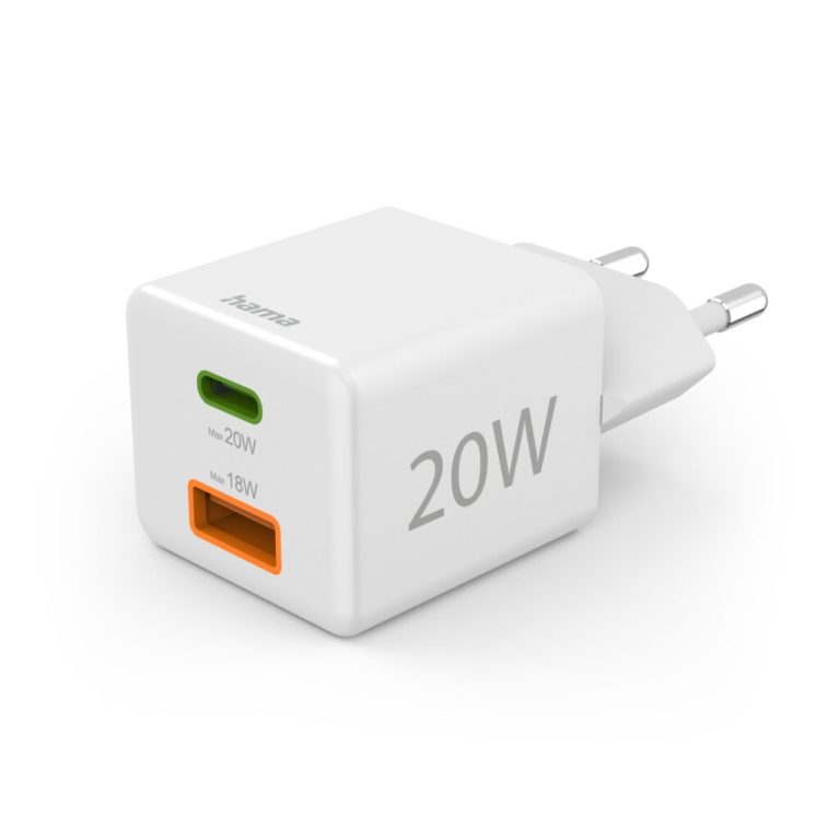 Hama Snellader 1x USB-C PD 1x USB-A QC Mini-oplader 20 W Wit | Kopen bij Flickmyhouse