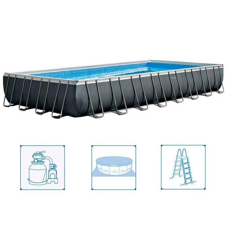 Intex 26374GN Ultra XTR Frame Zwembad 975x488x132 cm + Zandfilterpomp en Trap + Accessoires Grijs | Kopen bij Flickmyhouse