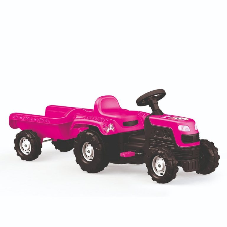 Dolu Eenhoorn Traptractor met Aanhanger Roze/Zwart | Kopen bij Flickmyhouse