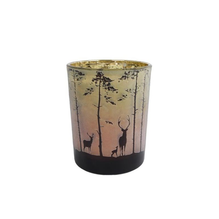 Theelichthouder Forest Hert in Bos Groen/Rood Glas 12.5x10x10cm | Kopen bij Flickmyhouse