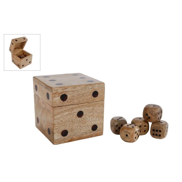 Magohouten Dobbelsteendoos met 5 Dobbelstenen 9x9x9 cm | Kopen bij Flickmyhouse