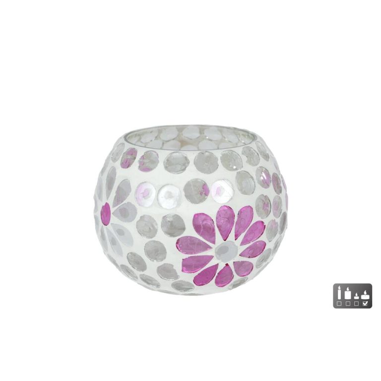 Glazen Windlicht Holly 9x8x8 cm Wit/Roze | Kopen bij Flickmyhouse