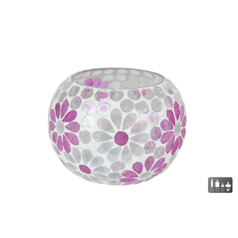 Glazen Windlicht Holly 10x14x14 cm Wit/Roze | Kopen bij Flickmyhouse