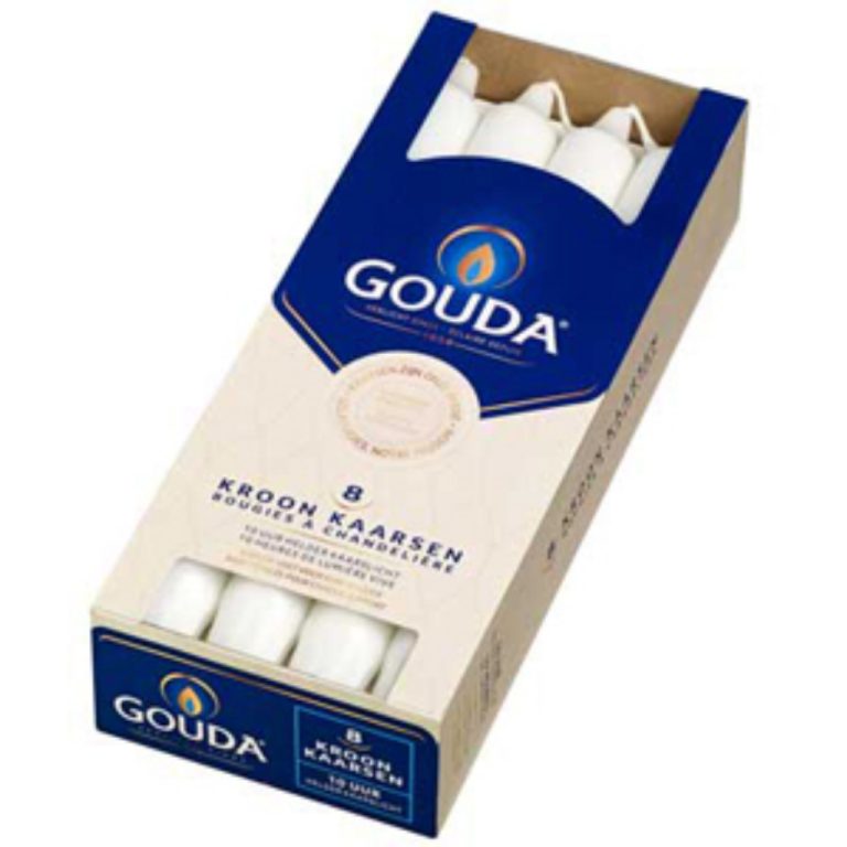 Gouda Kroonkaarsen 24x2.4 cm 8 Stuks Wit | Kopen bij Flickmyhouse